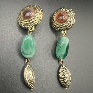 Vintage Clip On Lucite Faux Jade Amethyst Earrings